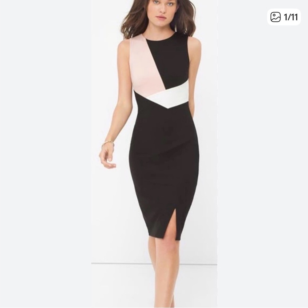 WHBM Sleeveless Colorblock Lined Midi Dress Black Pink White Size 4 Stunning